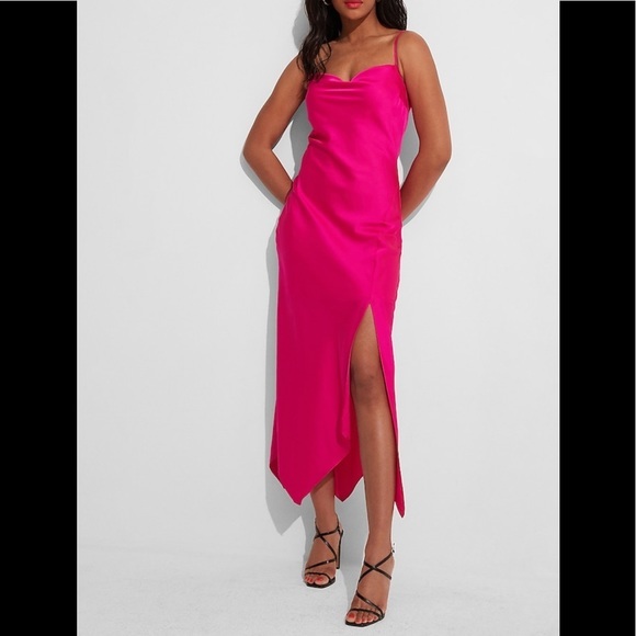 Express Dresses & Skirts - Express V-Neck MIDI Neon Berry Slip Dress Size Small